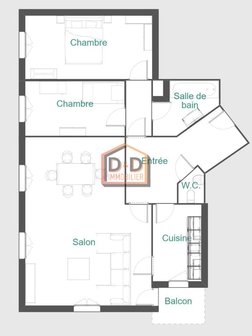 Appartement à Howald, 100 m², 2 chambres, 1 salle de bain, 1 garage, 1 700 €/mois