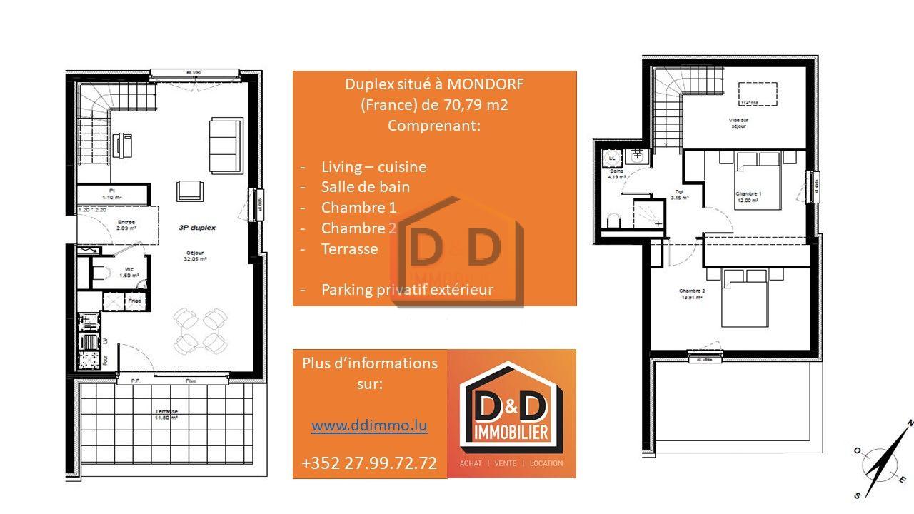 Appartement à mondorf, 70,79 m², 2 chambres, 1 salle de bain, 1 300 €/mois